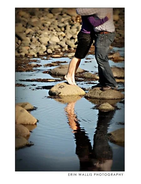 Feet on rocks reflecting in water