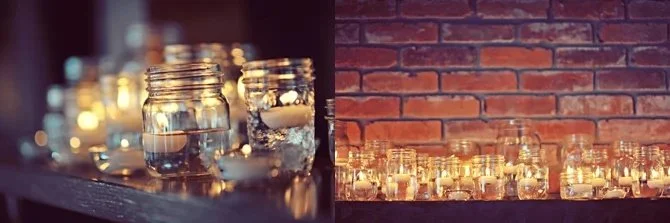 mason jars on the fireplace
