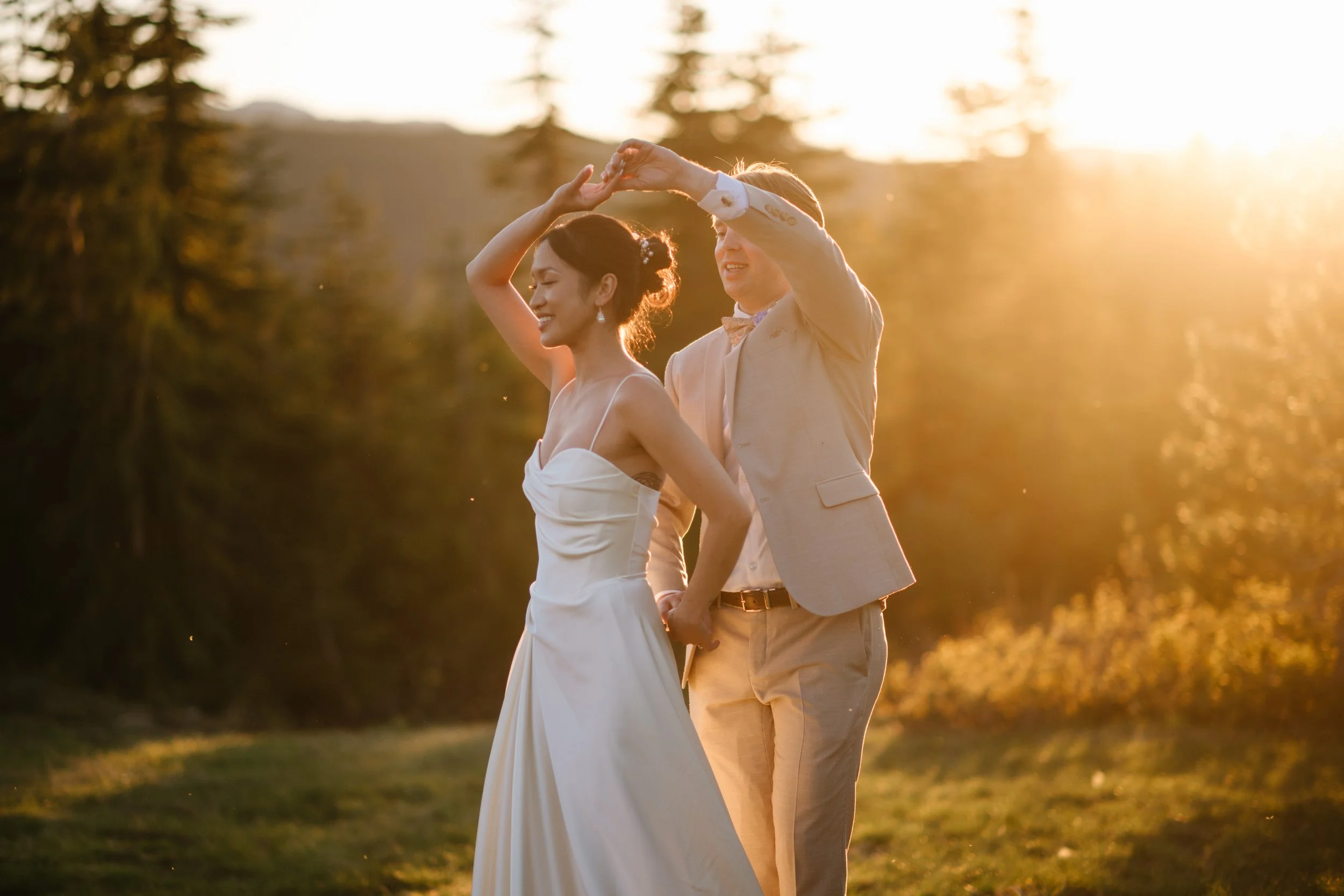 Rea and Zach in golden mountain light on Mount Washington