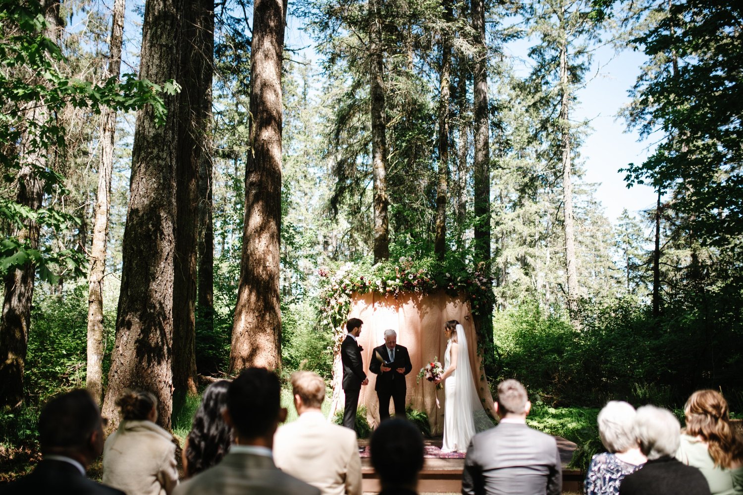 Guests gathered in the forest for the ceremony