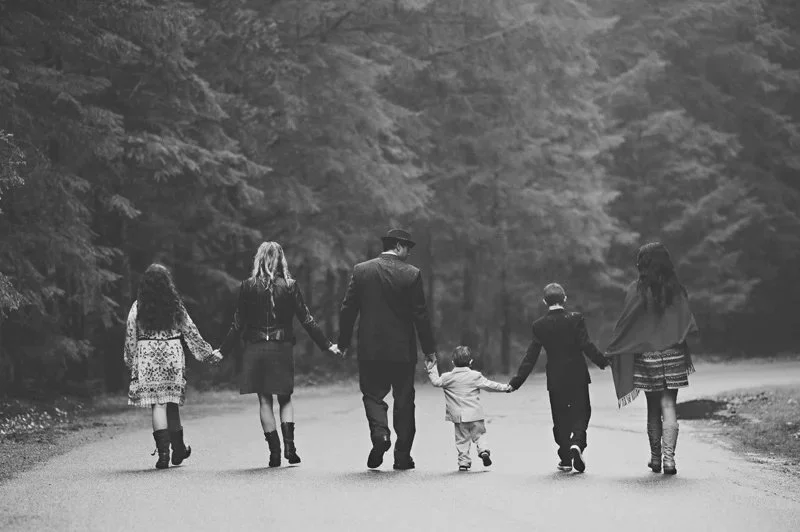 family walking away