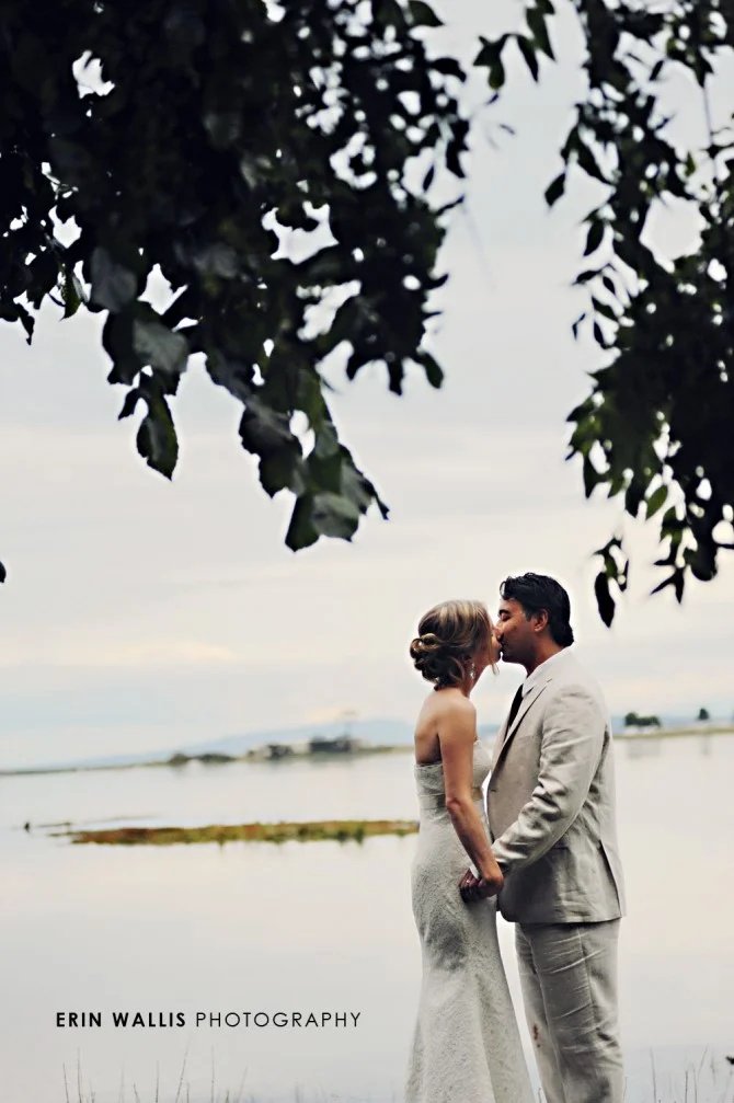 from behind the trees