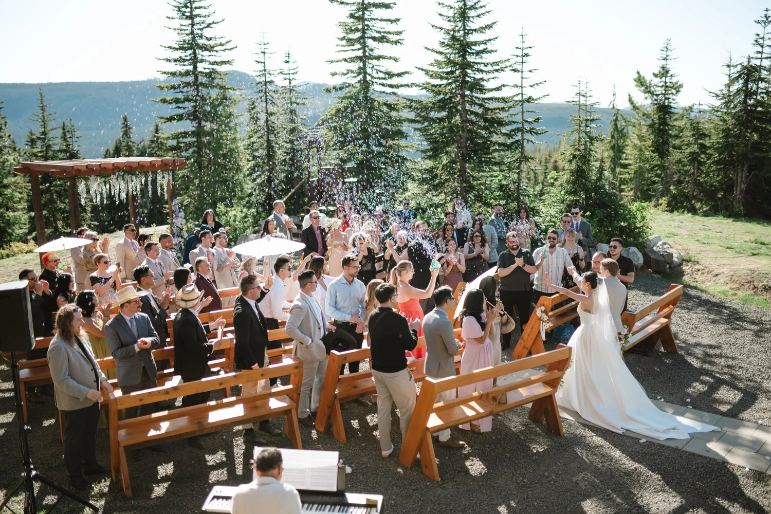 Guests gathered outside the lodge