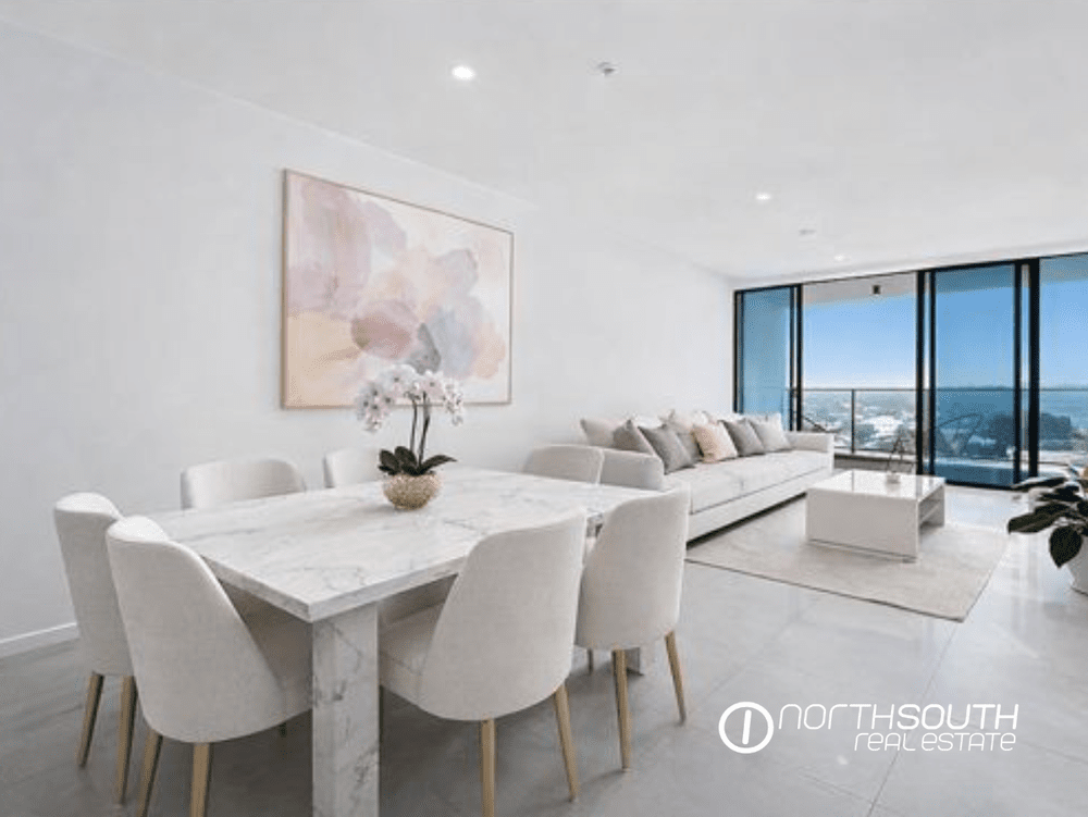 Open-plan living area in a Waterpoint Residences apartment, Biggera Waters