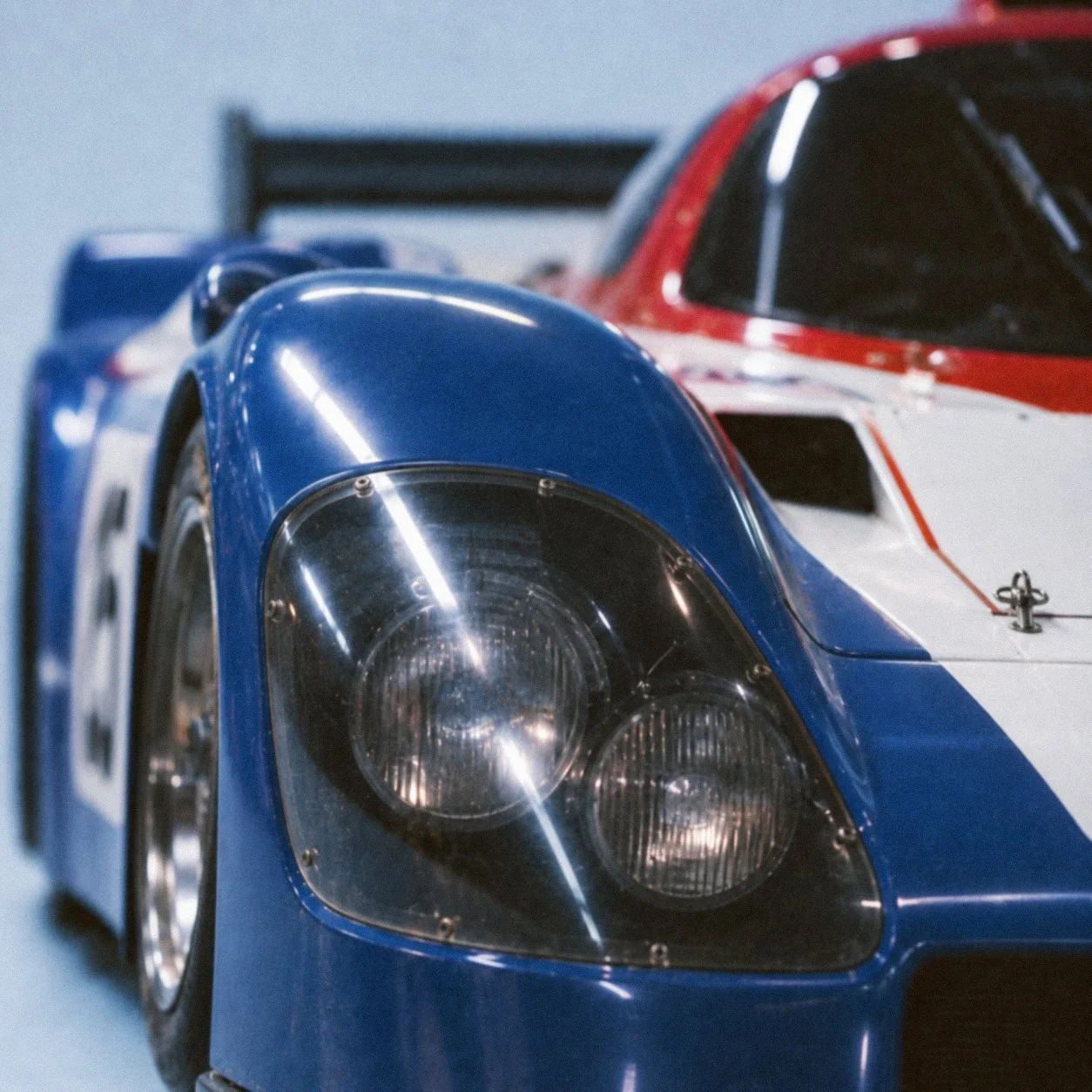 The R89C's front headlight cluster in close-up.