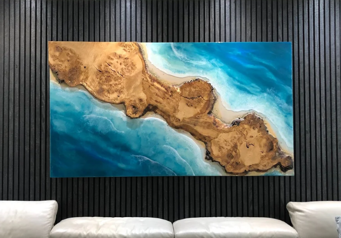 Ocean wall art with oak land