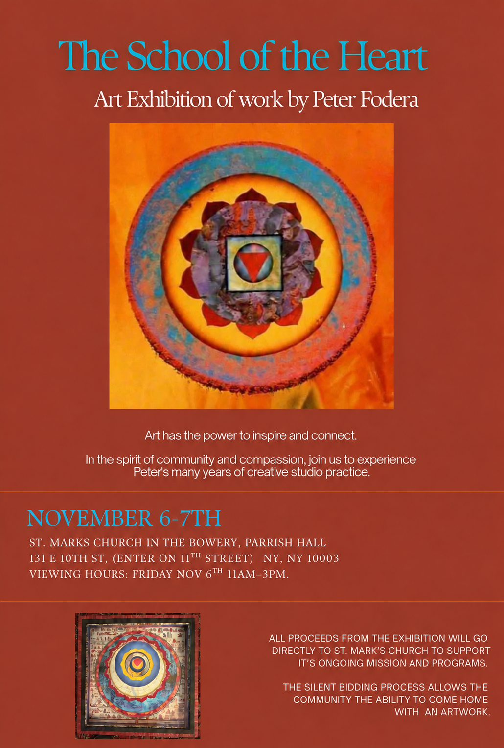 The School of the Heart exhibition invitation, November 6–7 at St. Marks Church in the Bowery