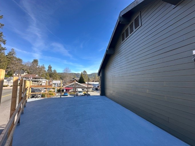 The new exterior wall under a blue sky