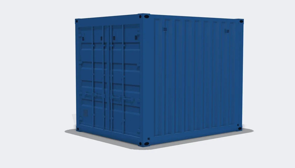 10-foot container painted blue, shown at the same scale as the 20-foot units
