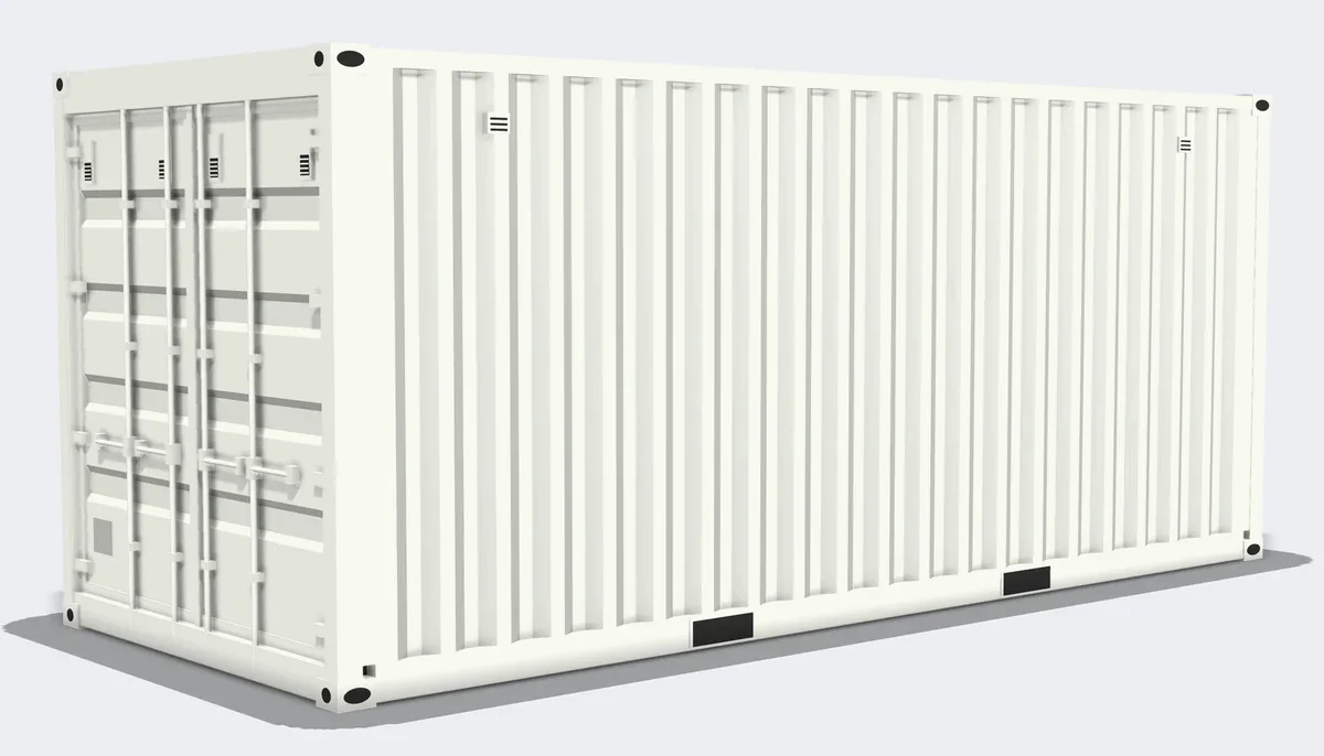 New 20-foot one-trip container painted white