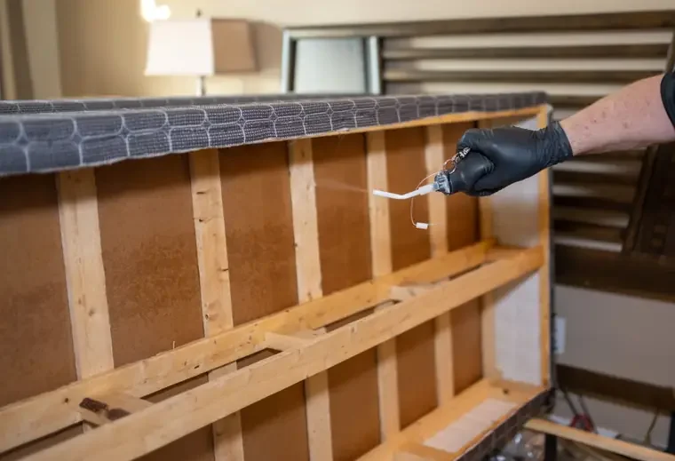 Bed Bugs Arizona treating a bed frame by hand during a whole-home bed bug treatment
