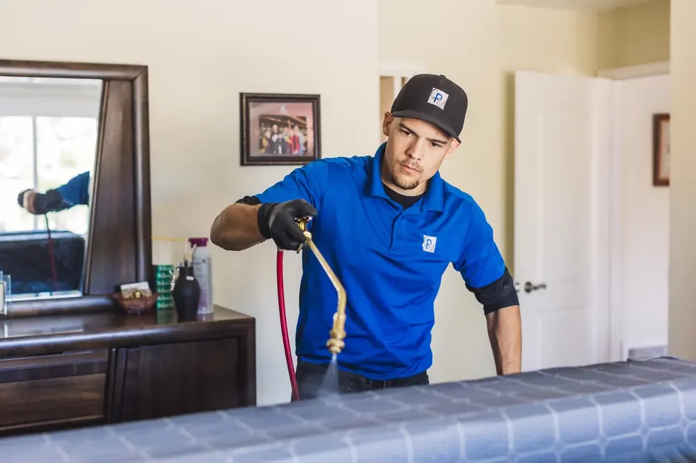 Bed Bugs Arizona treating a bed frame by hand