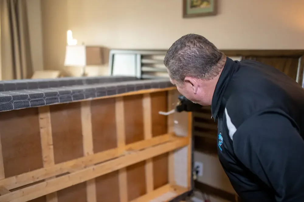 Bed Bugs Arizona treating a bed frame by hand