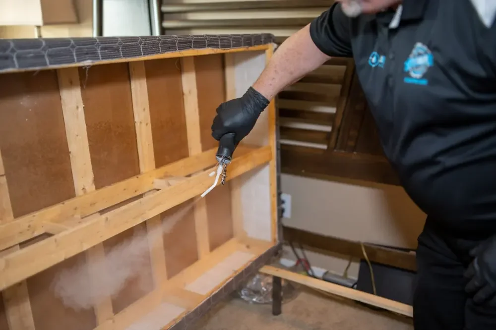Bed Bugs Arizona treating a bed frame by hand