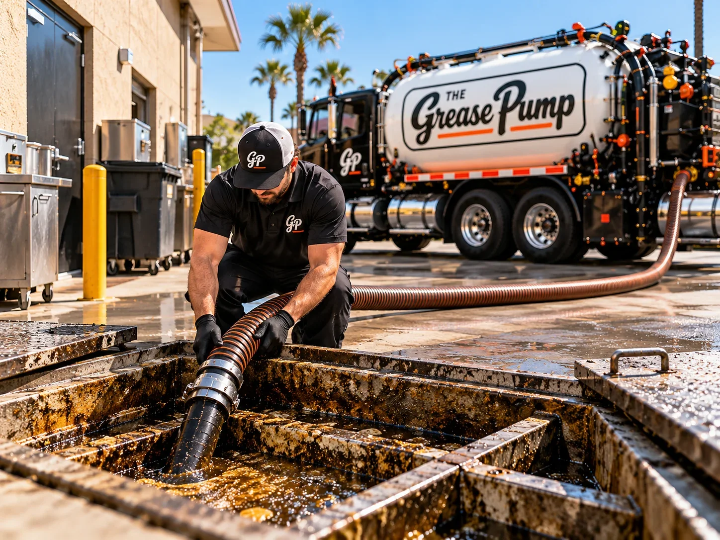 Grease trap pumping service at a commercial kitchen