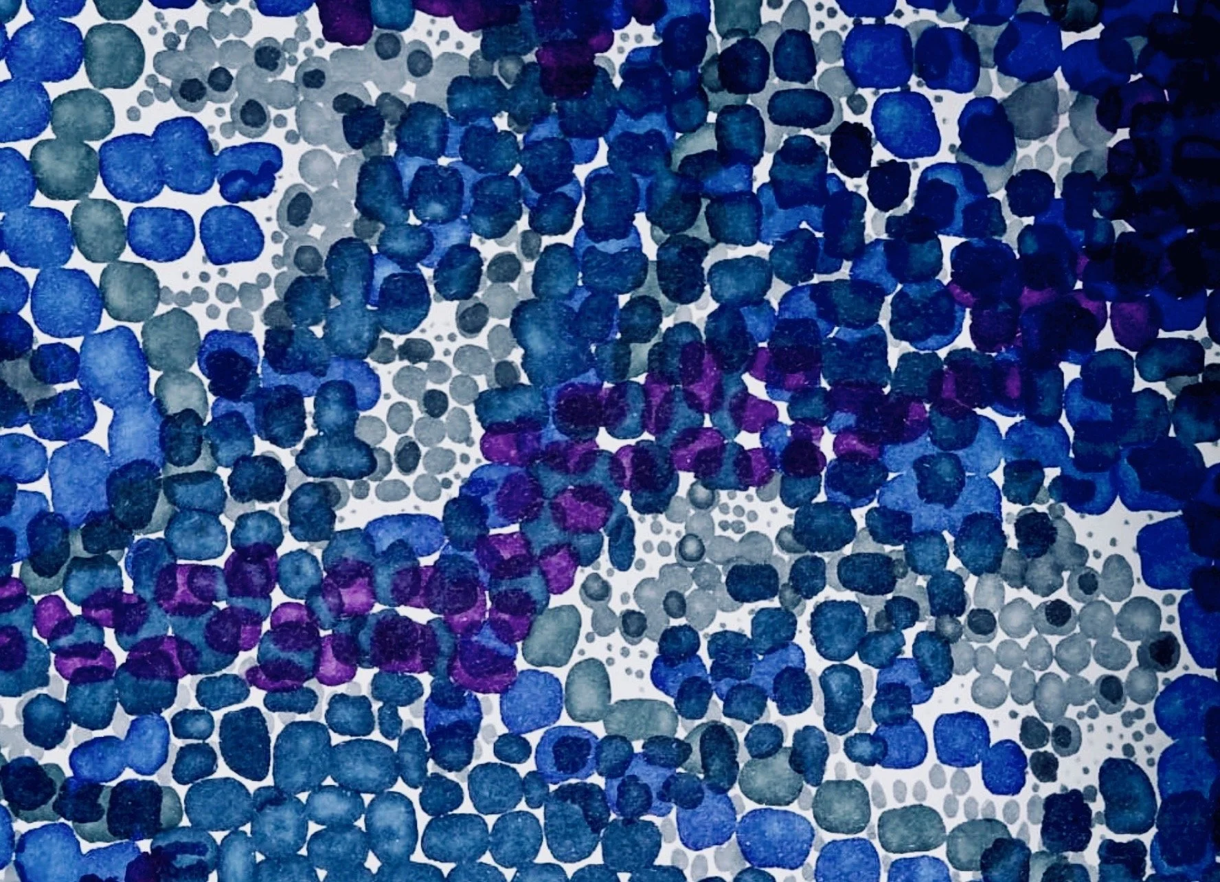 Abstract painting in midnight blue, lapis, gray-blue, and violet