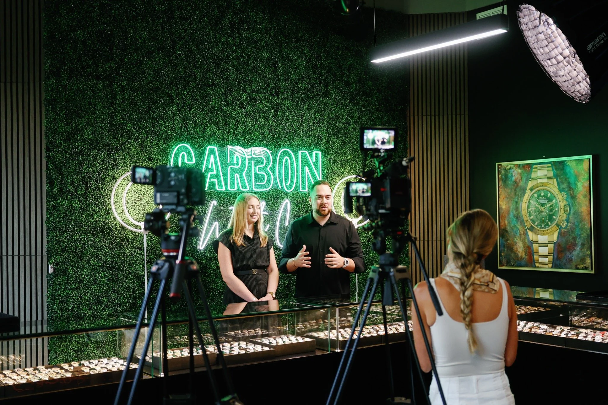 Behind the scenes of a professionally lit two-camera interview