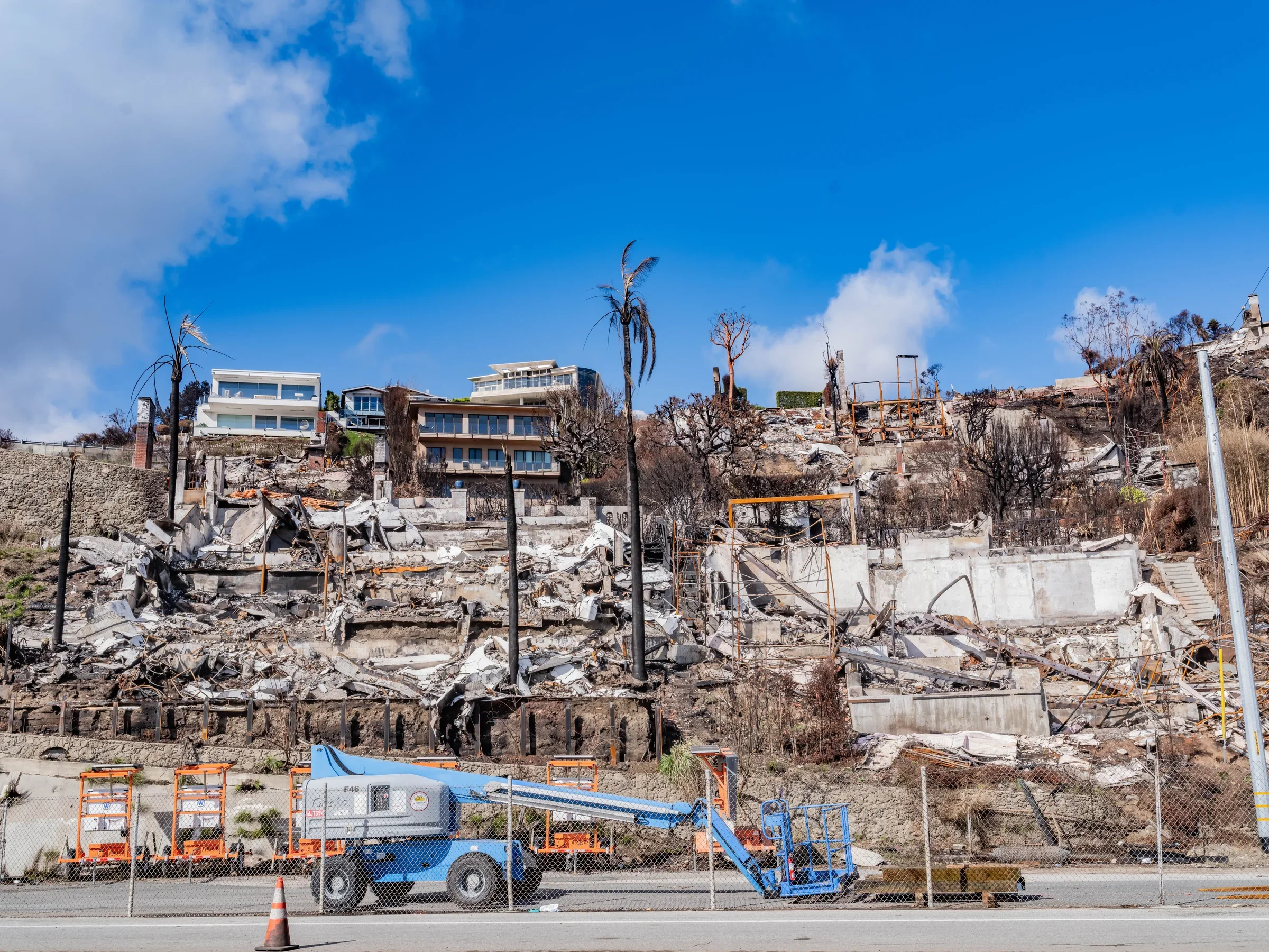 Wildfire damage in a Southern California neighborhood