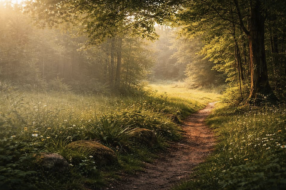 A sunlit path through the forest