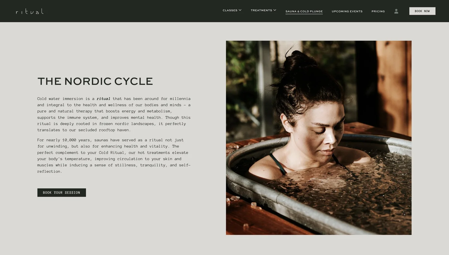 Ritual Urban Retreat sauna cold plunge nordic cycle, designed by Carolina Marques