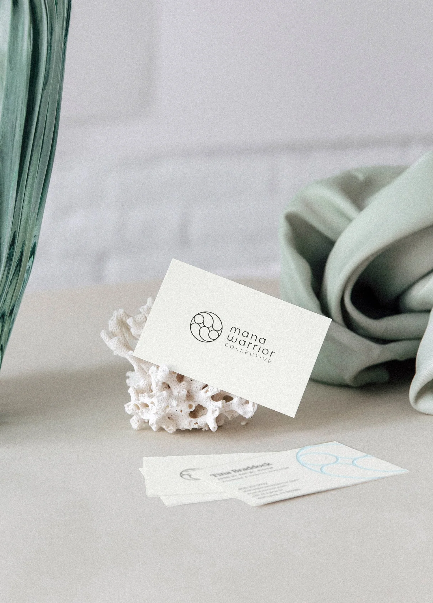 Mana Warrior Collective business cards coral, designed by Carolina Marques
