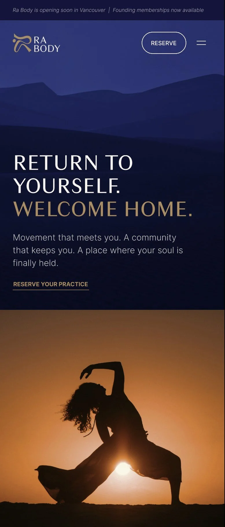 Ra Body website home hero, designed by Carolina Marques