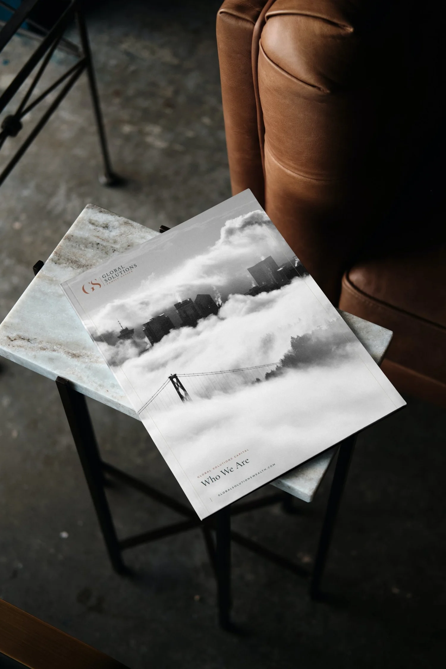 Global Solutions brochure cover who we are, designed by Carolina Marques