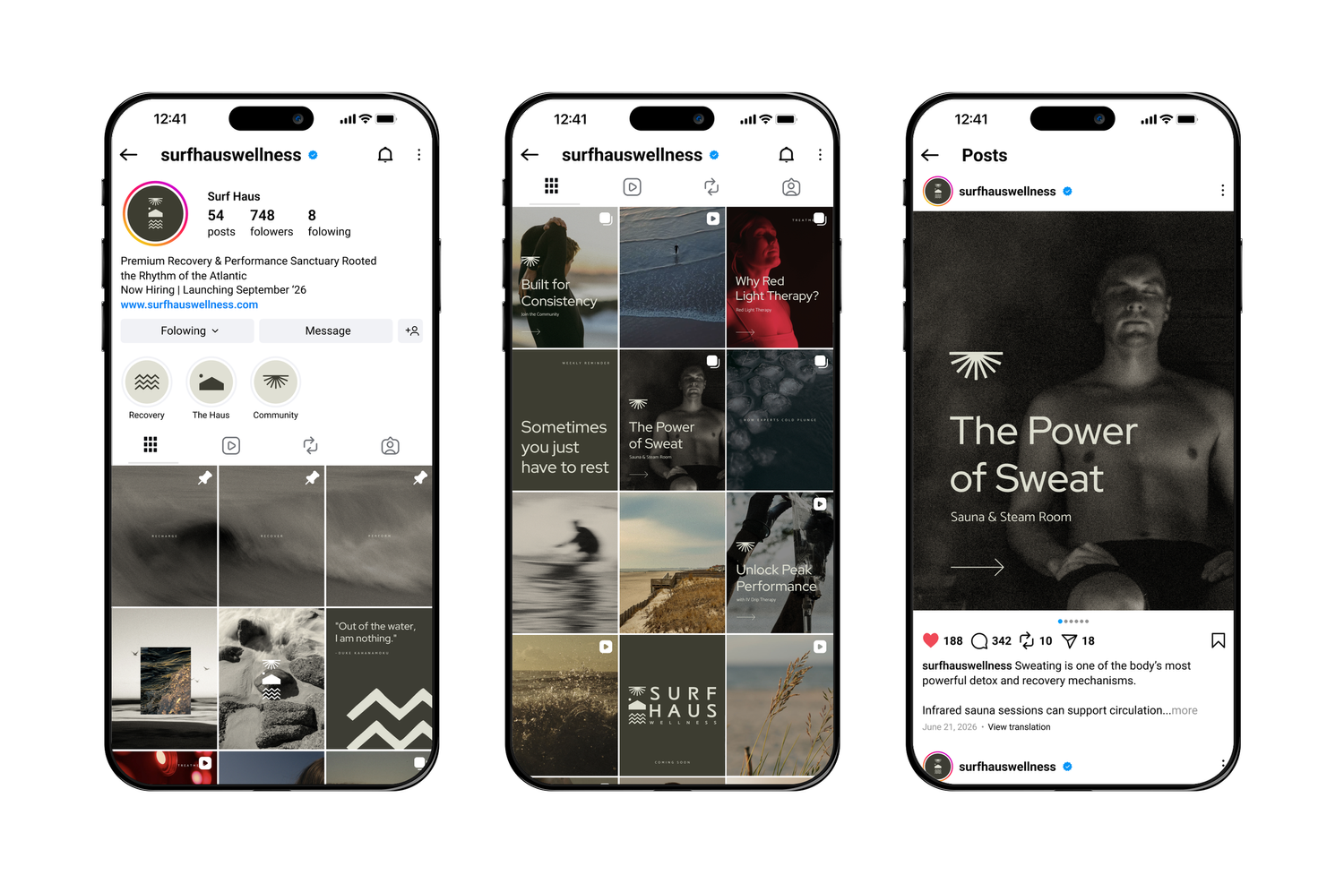 Surf Haus Wellness instagram, designed by Carolina Marques