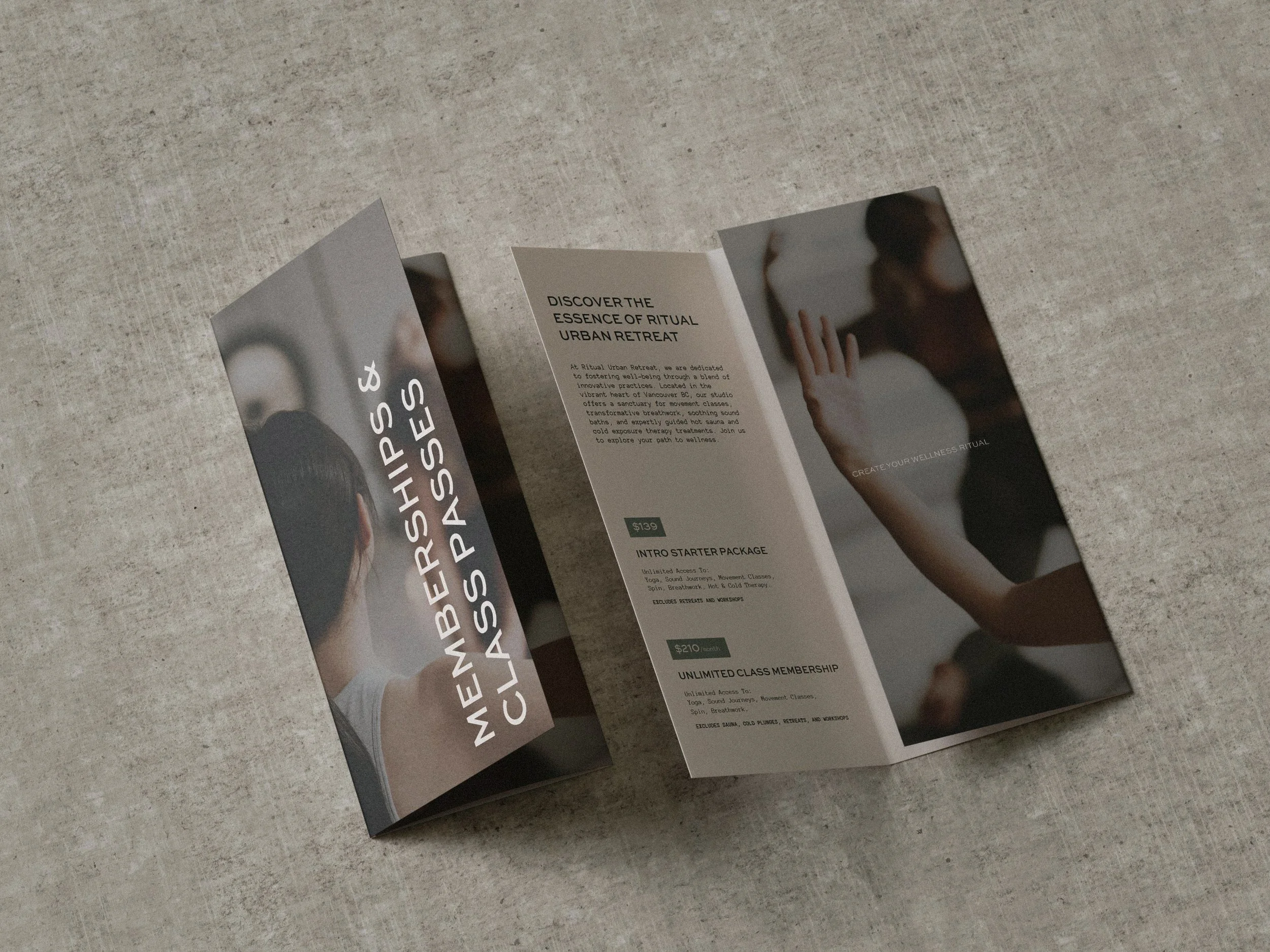 Ritual Urban Retreat membership brochure, designed by Carolina Marques