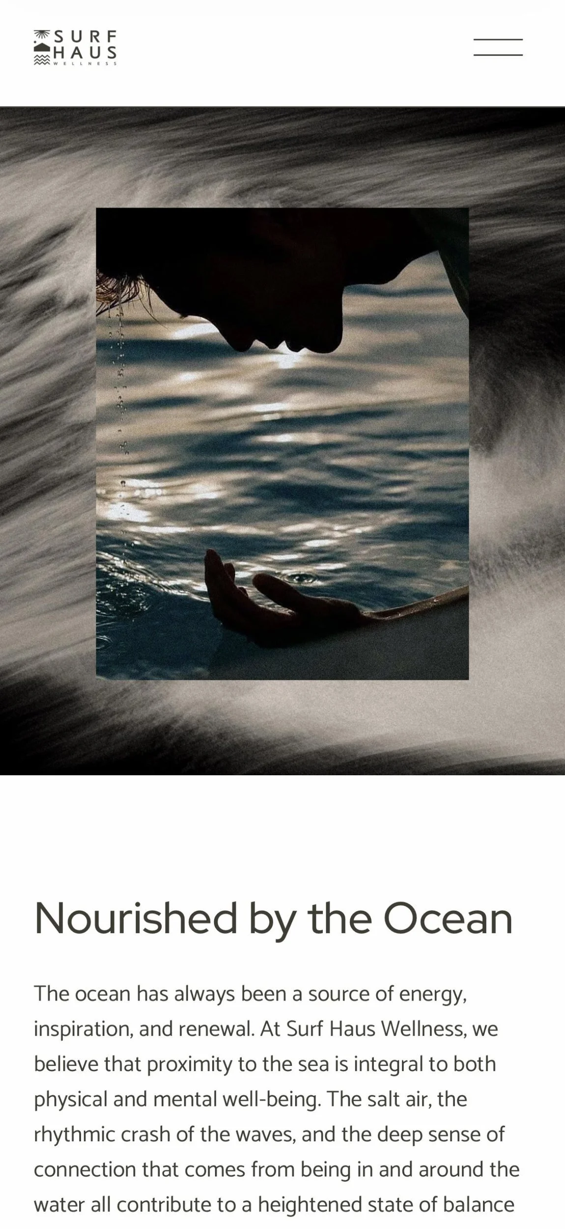 Surf Haus Wellness website mobile ocean, designed by Carolina Marques