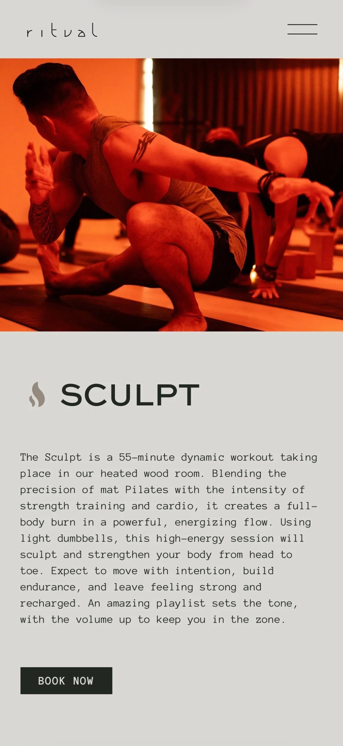 Ritual Urban Retreat website mobile sculpt, designed by Carolina Marques
