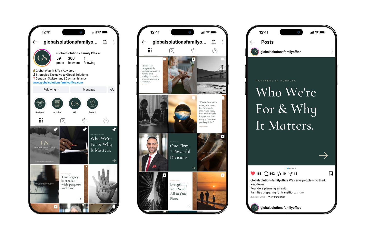 Global Solutions instagram, designed by Carolina Marques