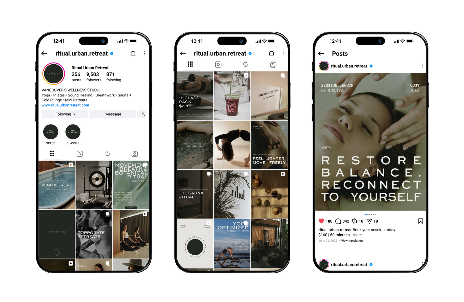 Ritual Urban Retreat instagram, designed by Carolina Marques