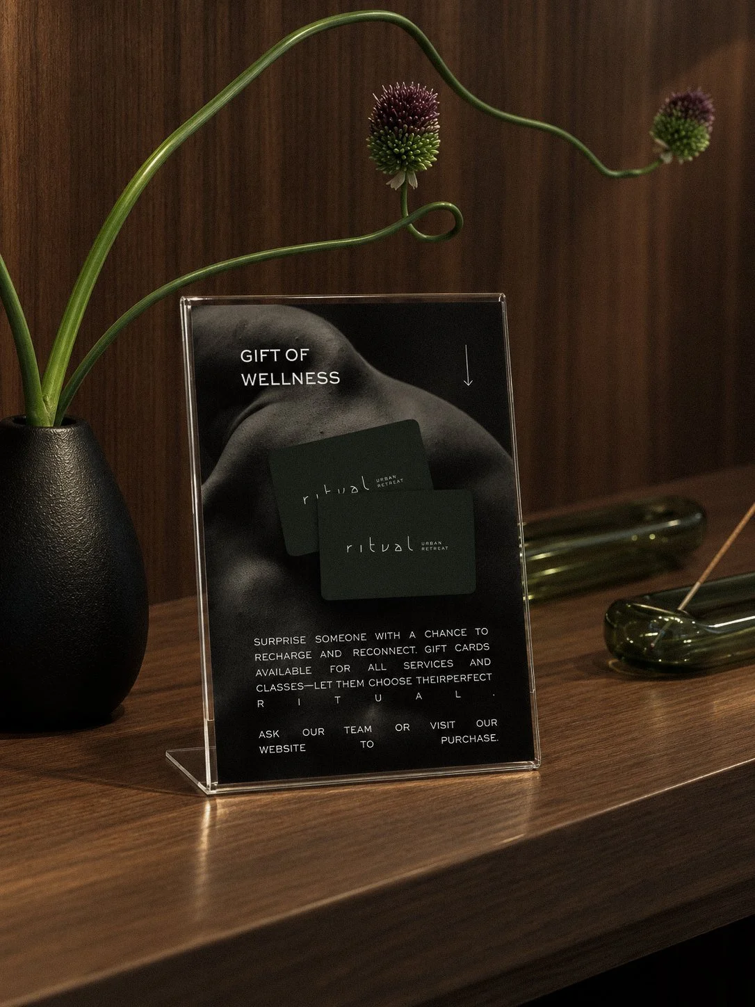 Ritual Urban Retreat gift card table sign, designed by Carolina Marques