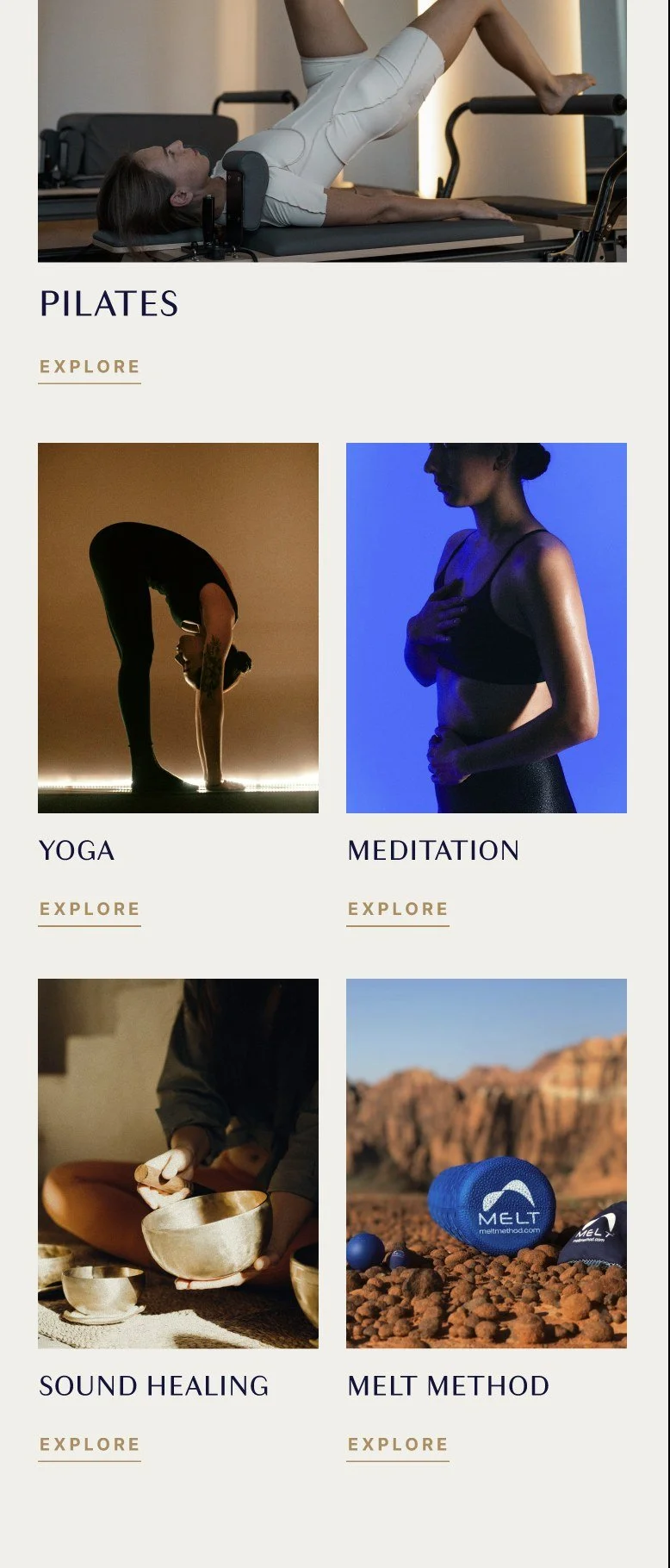Ra Body website home our classes, designed by Carolina Marques