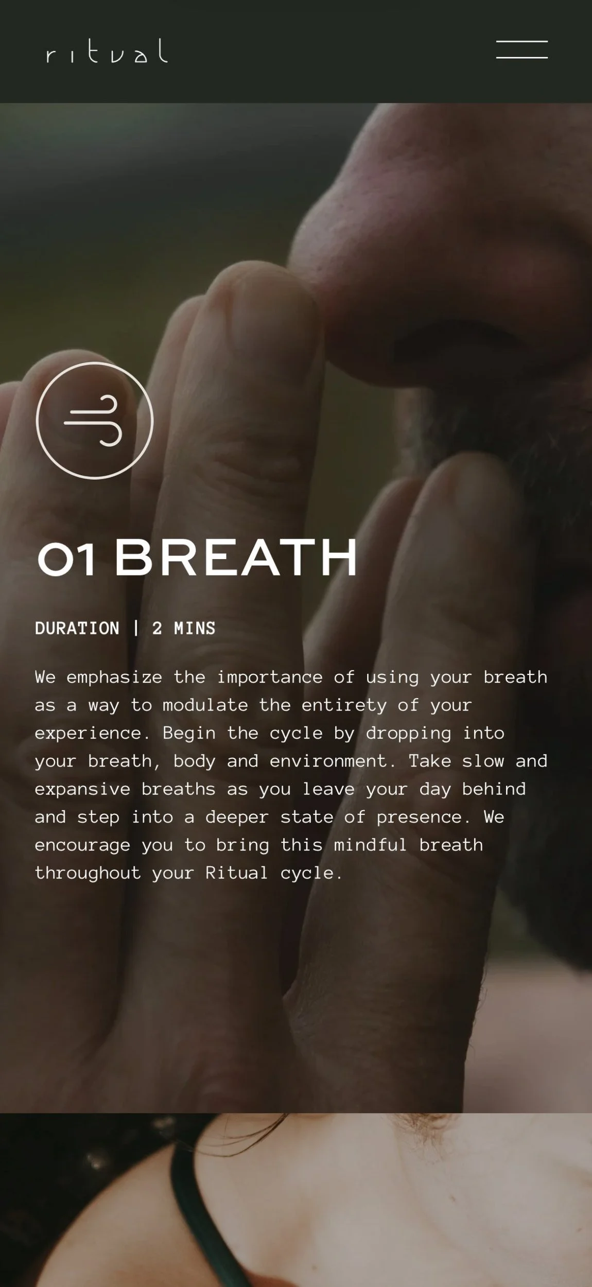 Ritual Urban Retreat website mobile breath, designed by Carolina Marques