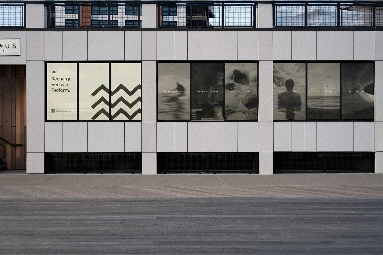 Surf Haus Wellness window posters, designed by Carolina Marques