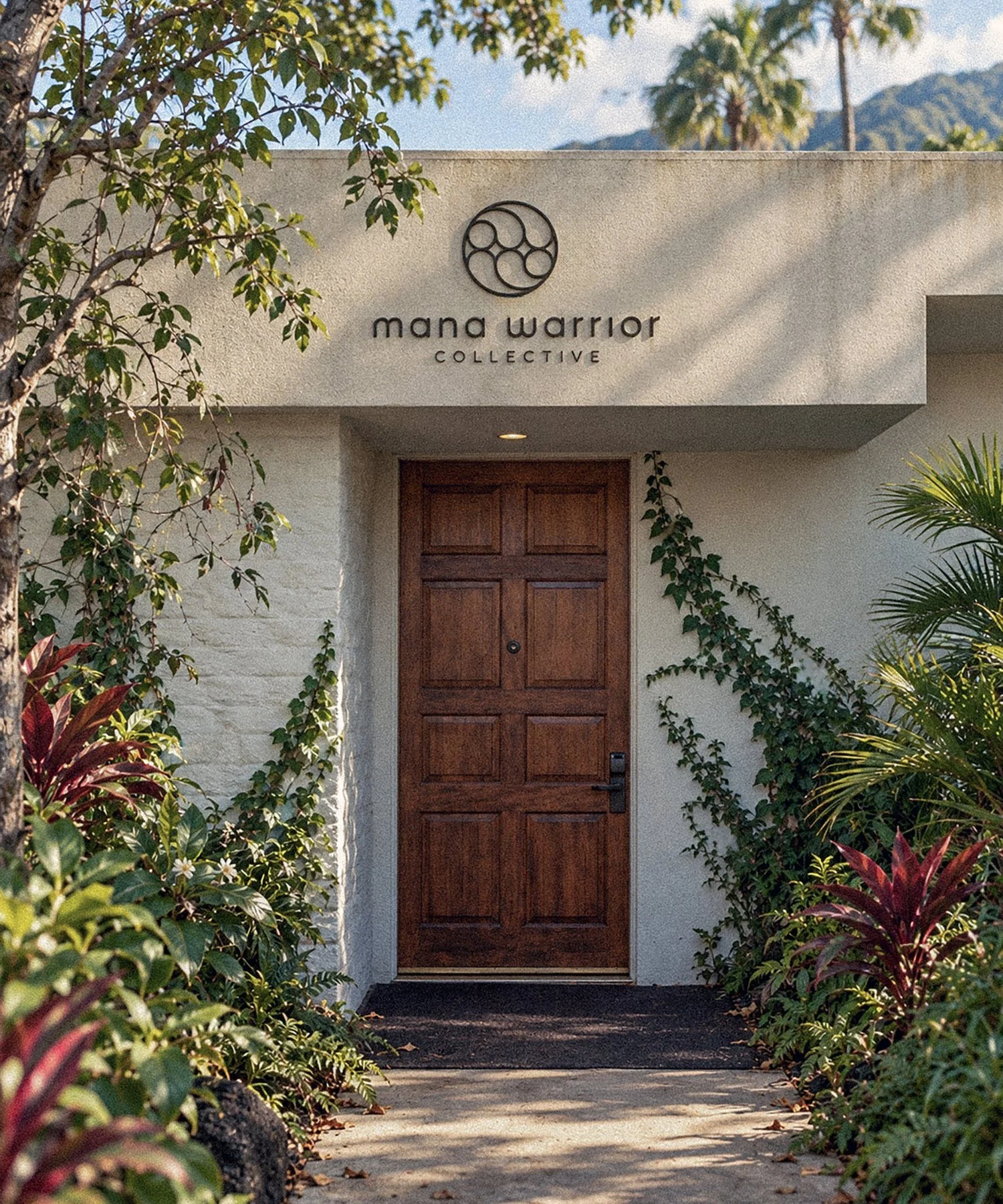 Mana Warrior Collective entrance signage, designed by Carolina Marques