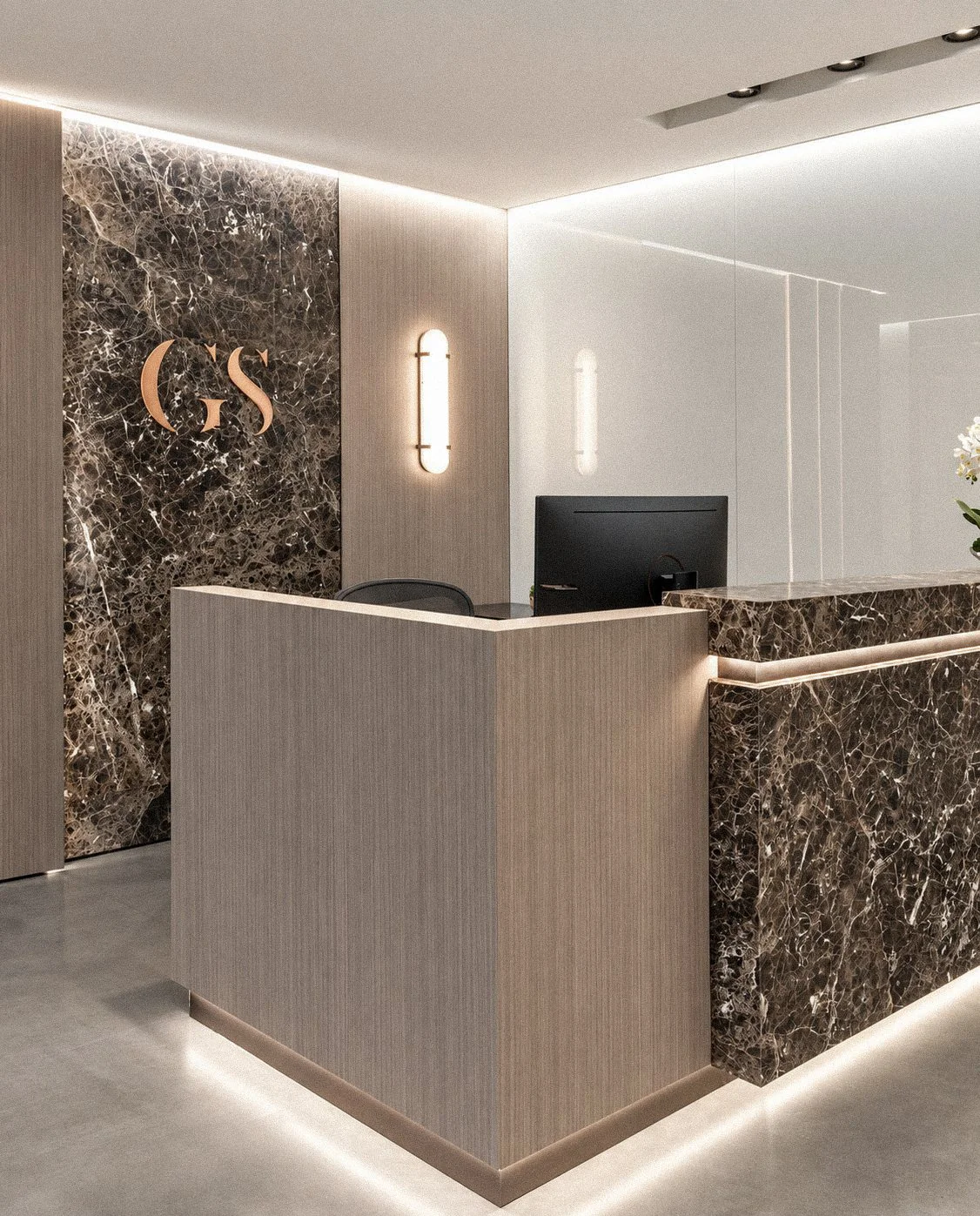 Global Solutions reception signage, designed by Carolina Marques