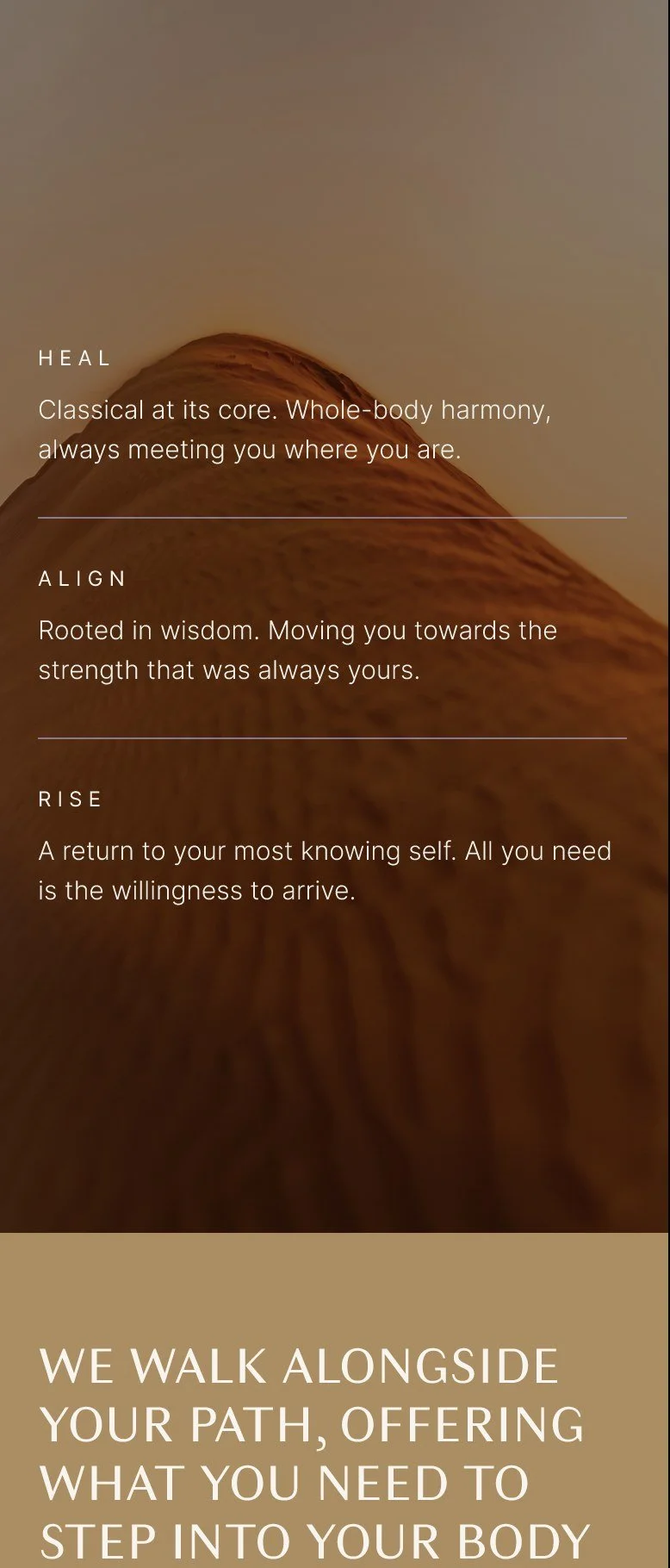 Ra Body website home heal align rise, designed by Carolina Marques