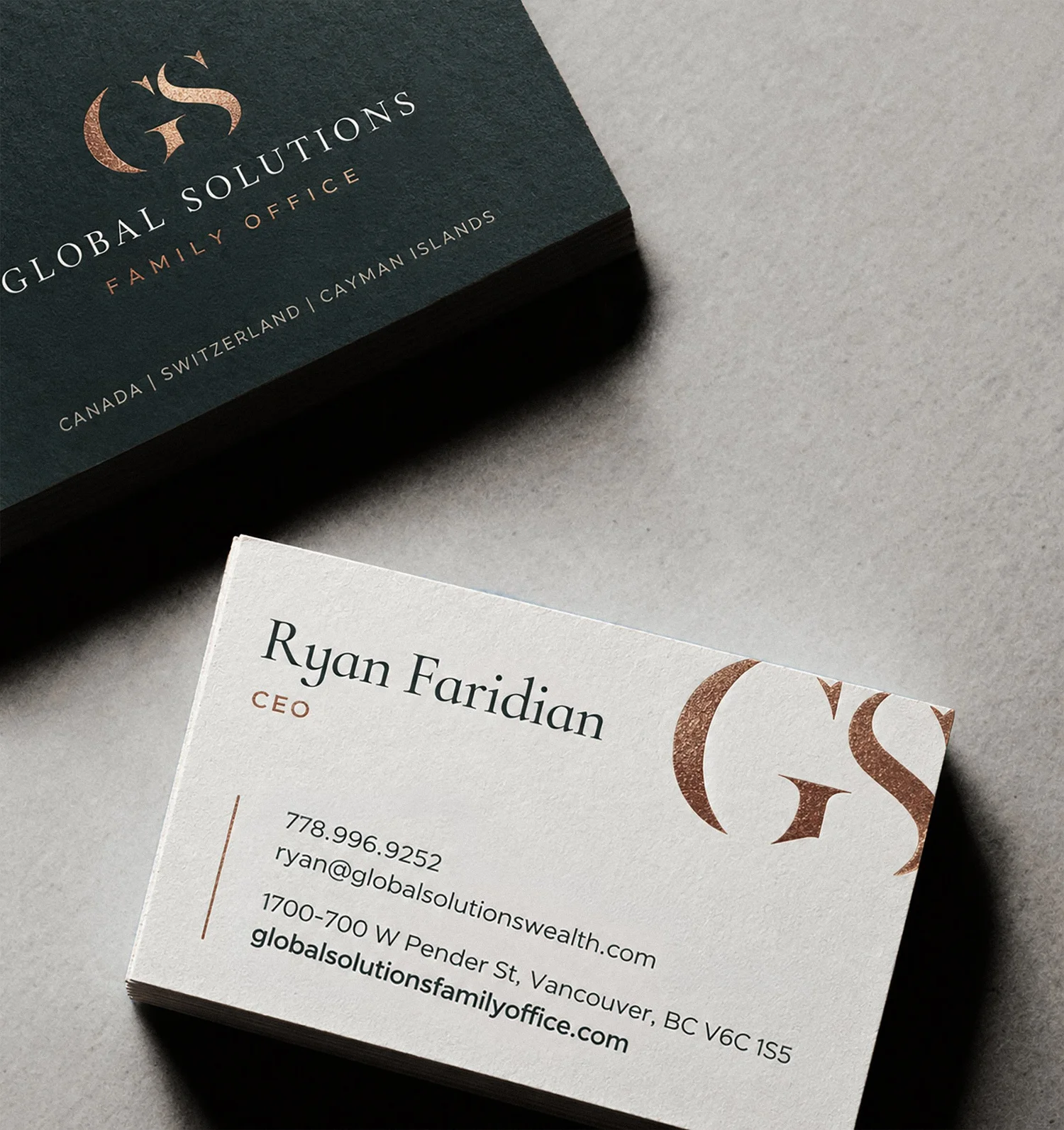 Global Solutions business cards, designed by Carolina Marques