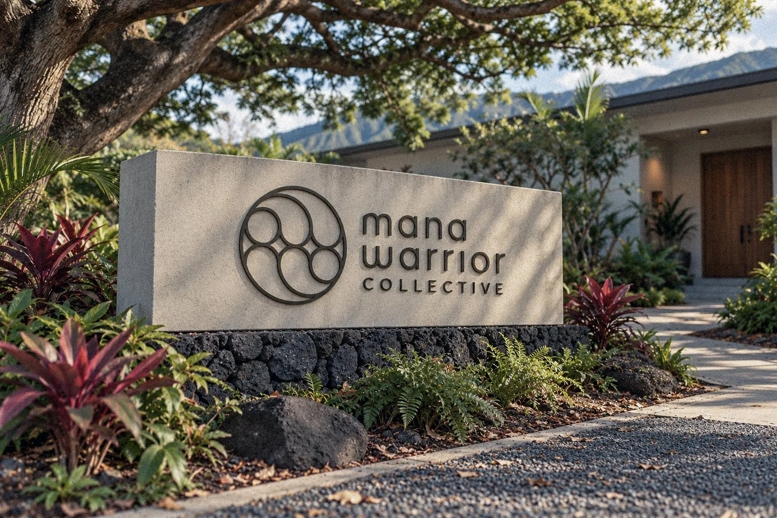 Mana Warrior Collective monument sign, designed by Carolina Marques