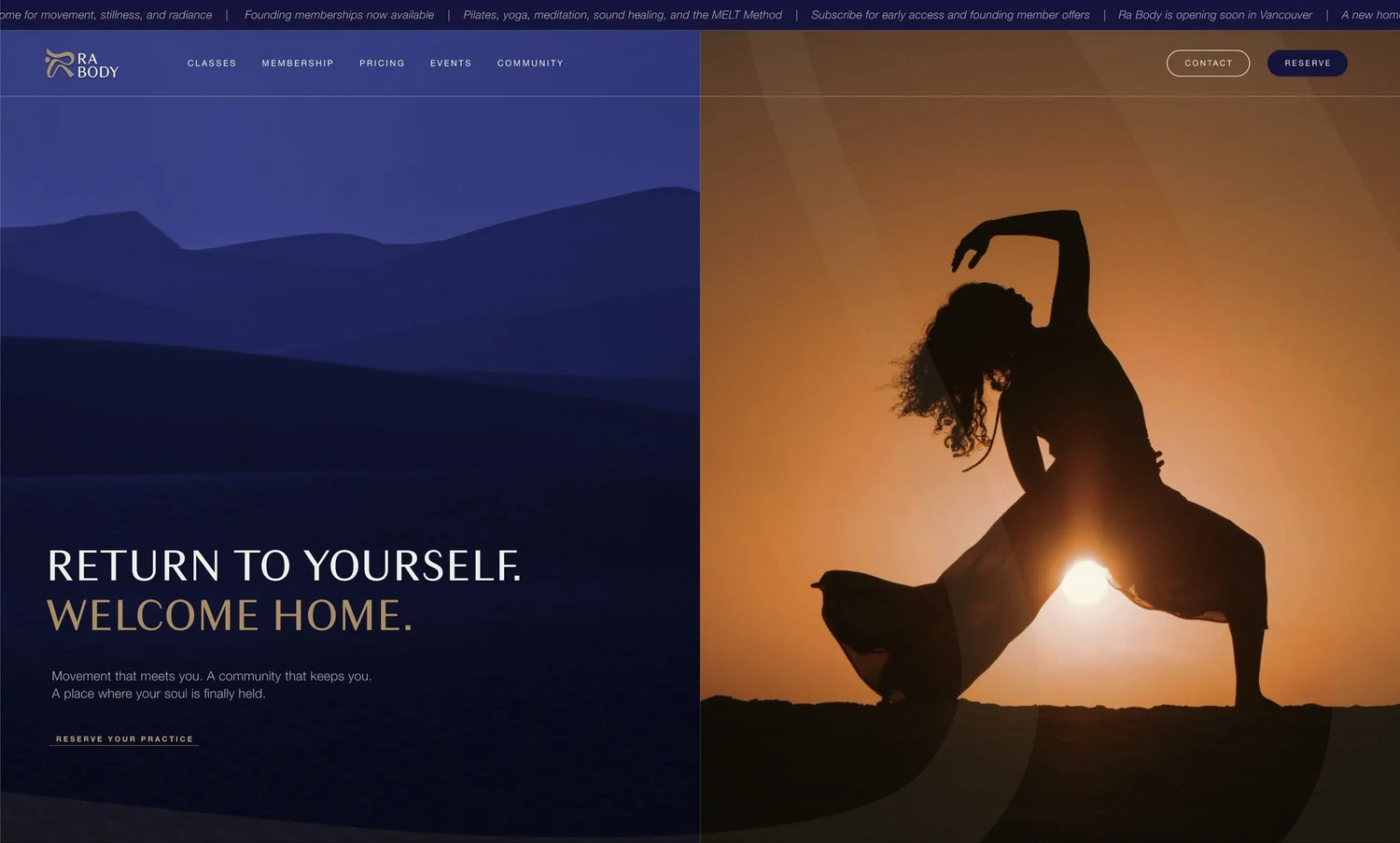 Ra Body home hero, designed by Carolina Marques