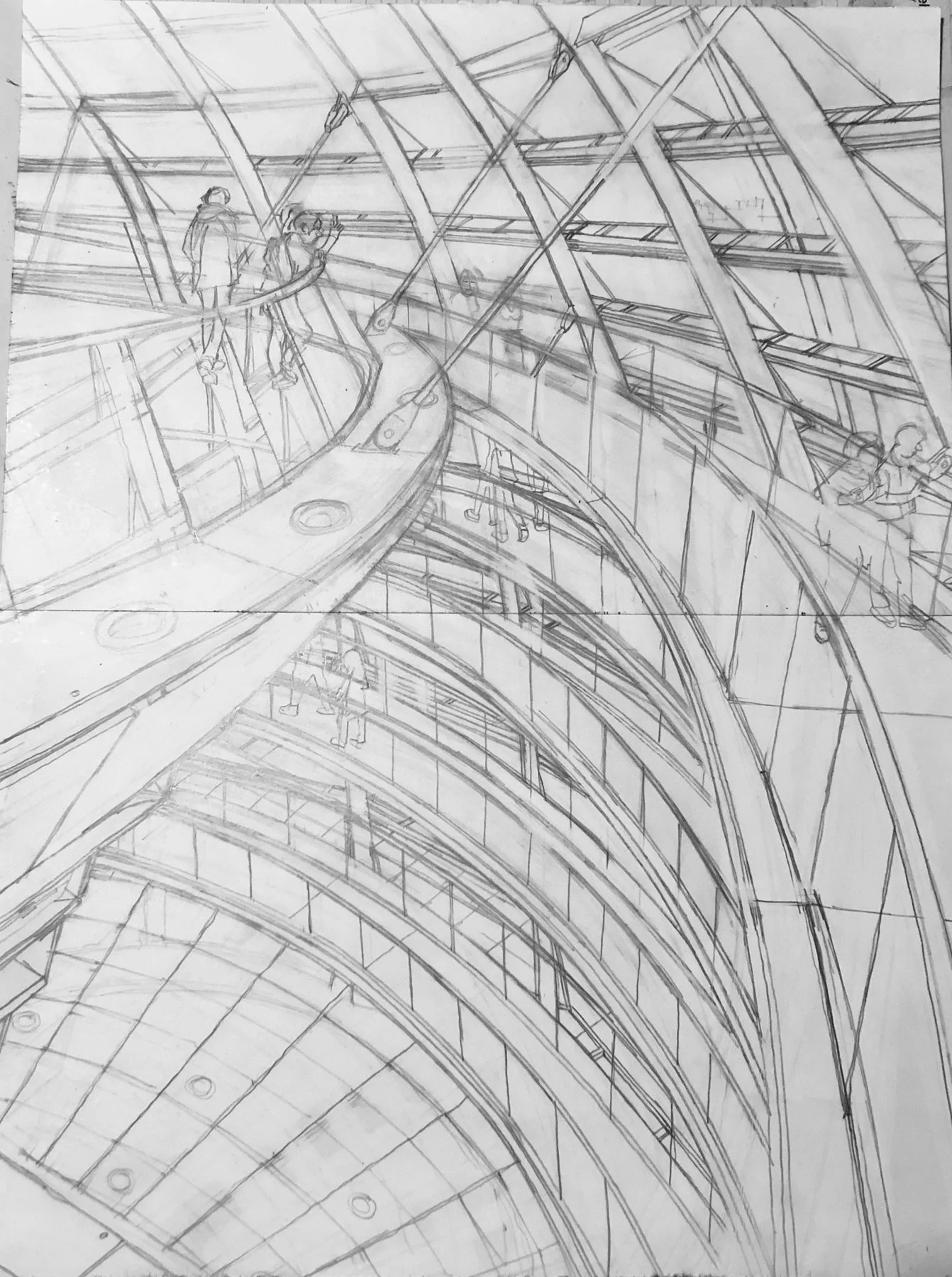 Pencil layout of the spiral ramps inside the Reichstag dome