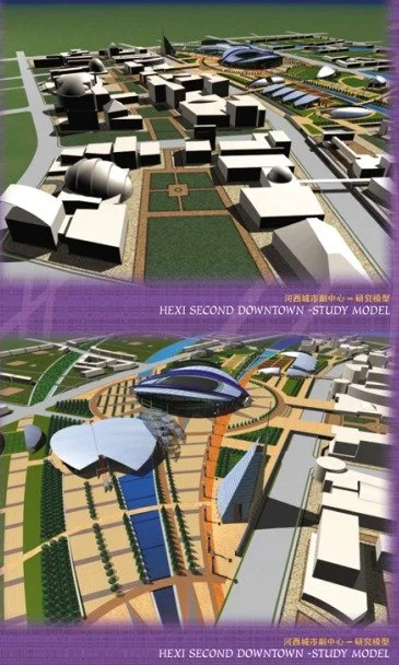 Study models of the downtown and sports park