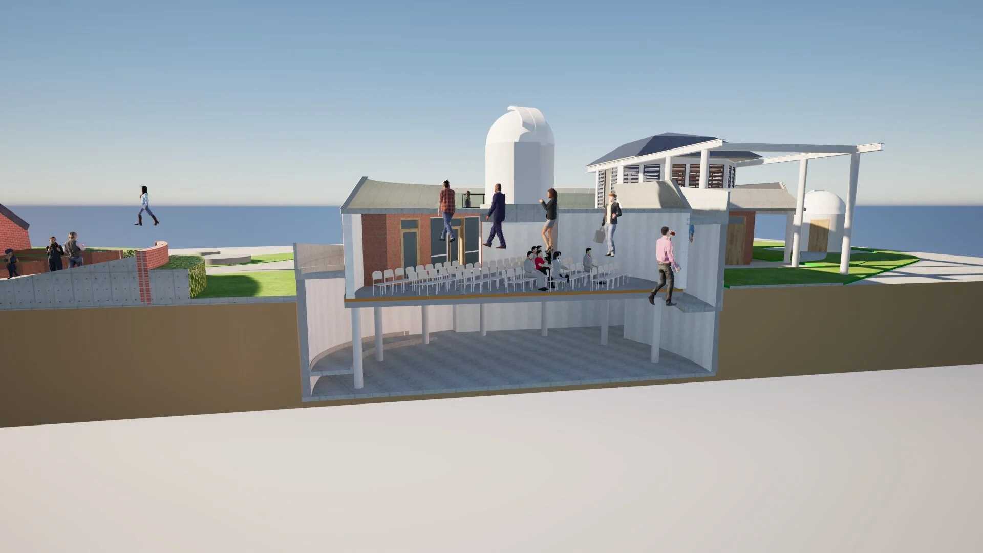 Cutaway section through the planetarium and museum levels