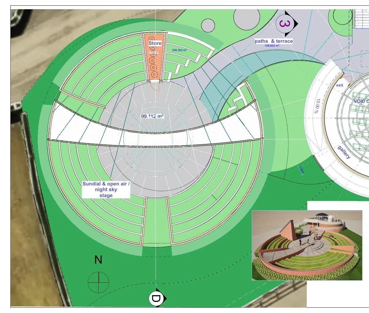 Plan of the sundial and open-air amphitheatre