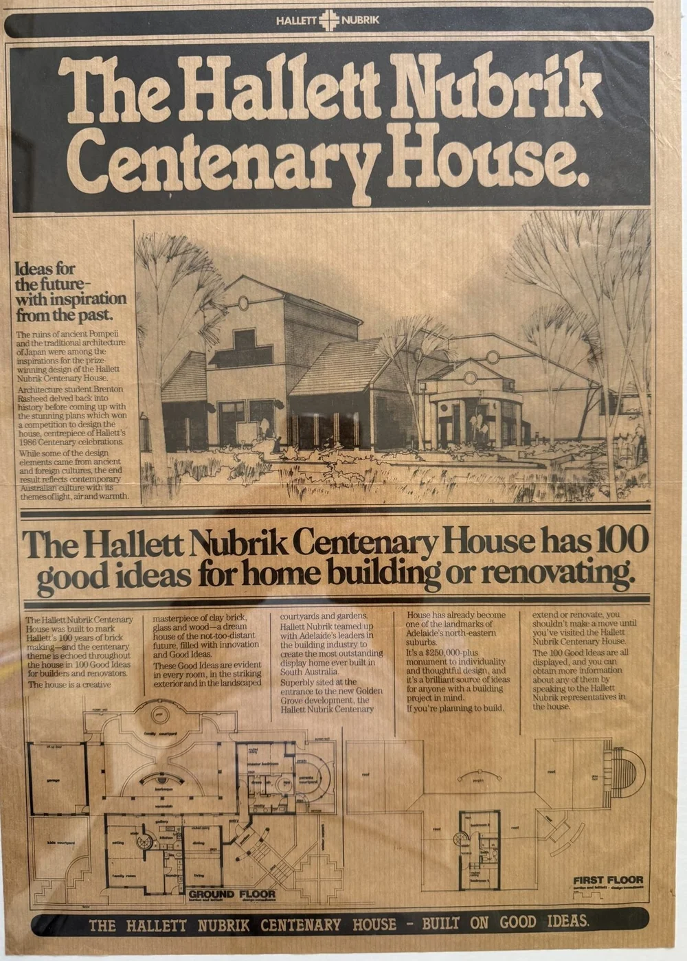 Poster from the opening of the Hallett Nubrik Centenary House