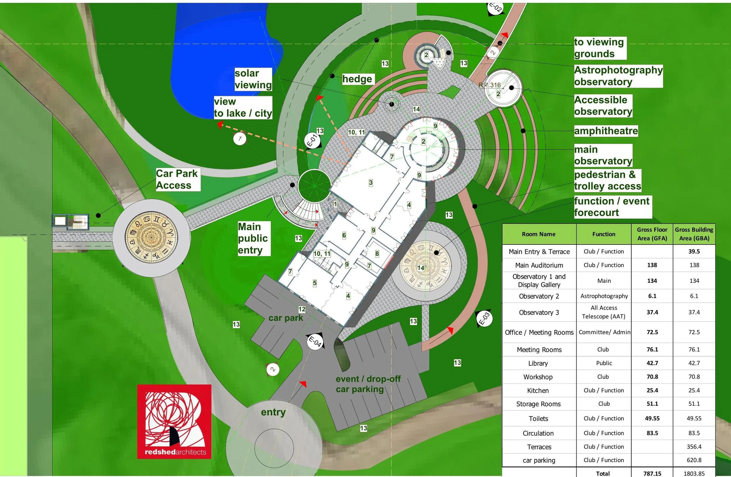 Master plan of the clubhouse, observatories, amphitheatre and car park