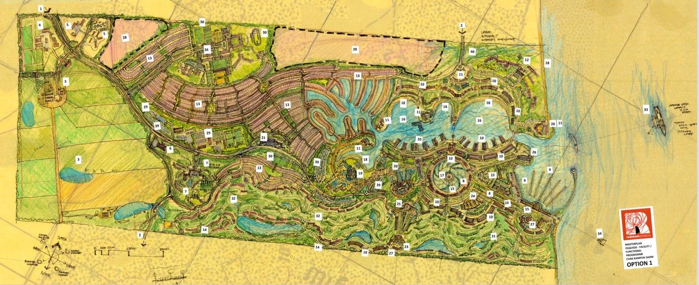 Coloured master plan esquisse of the Kampon Saom resort